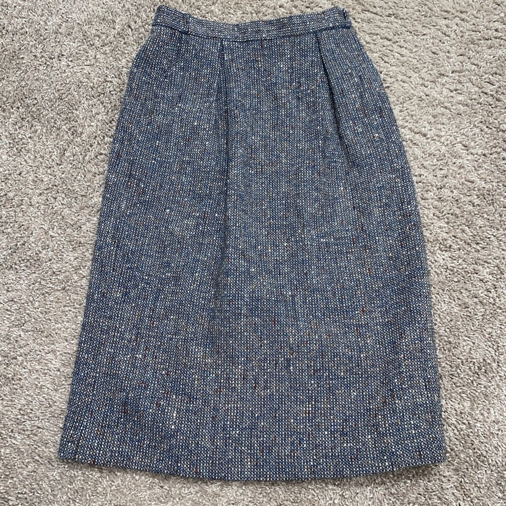 Vintage Patty Woodard Wool Nylon Blue Grey Multicolor Skirt Size 11/12 Zipper